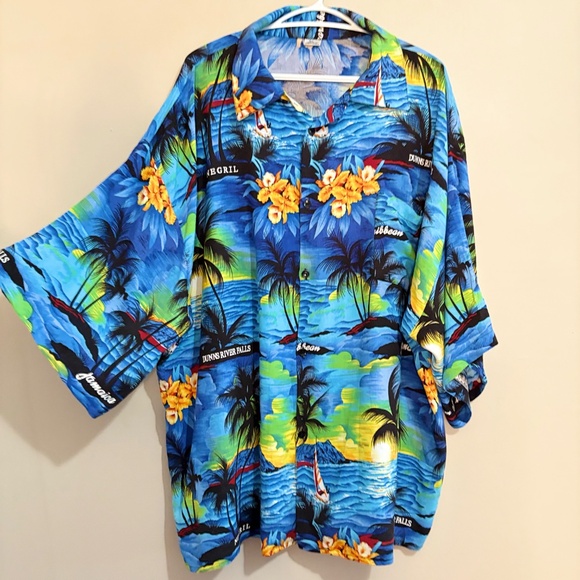 3/$10⚡️Jamacian Tropical Beach Palm Tree Print Button-Up Plus Size Shirt - Picture 2 of 11